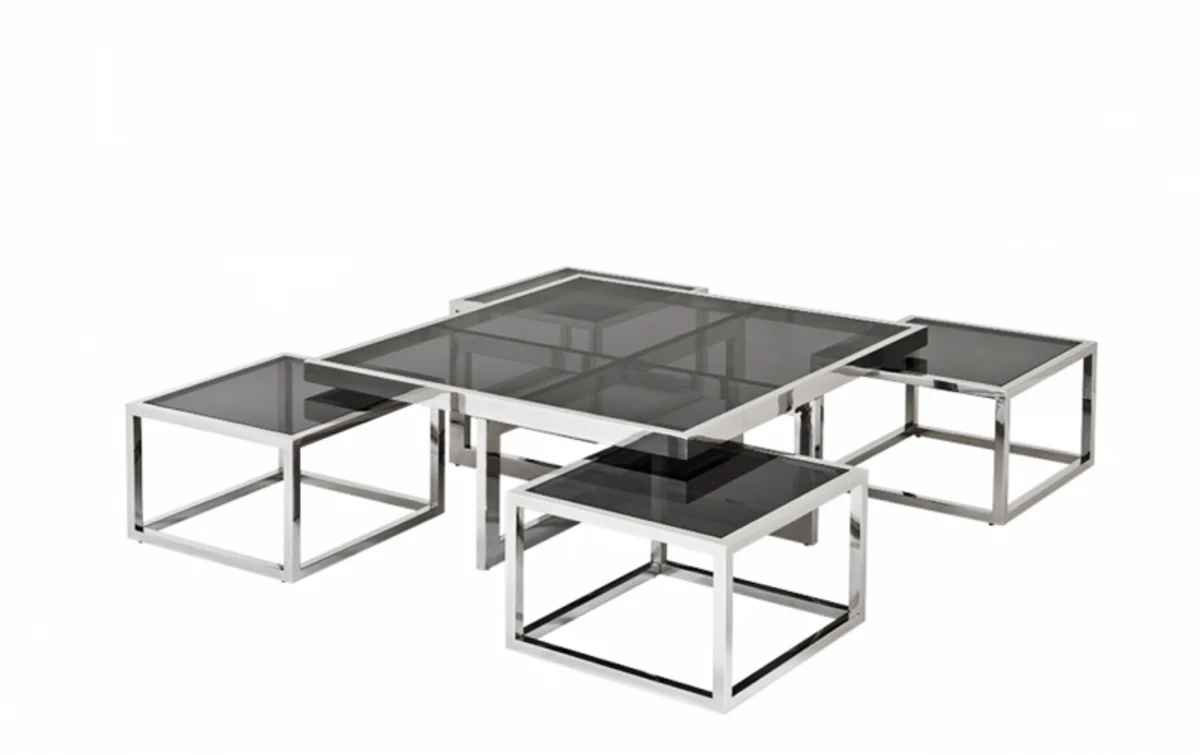 Casa Padrino Art Deco luxury coffee table set of 5 with smoke glass - living room coffee table - Luxury Quality