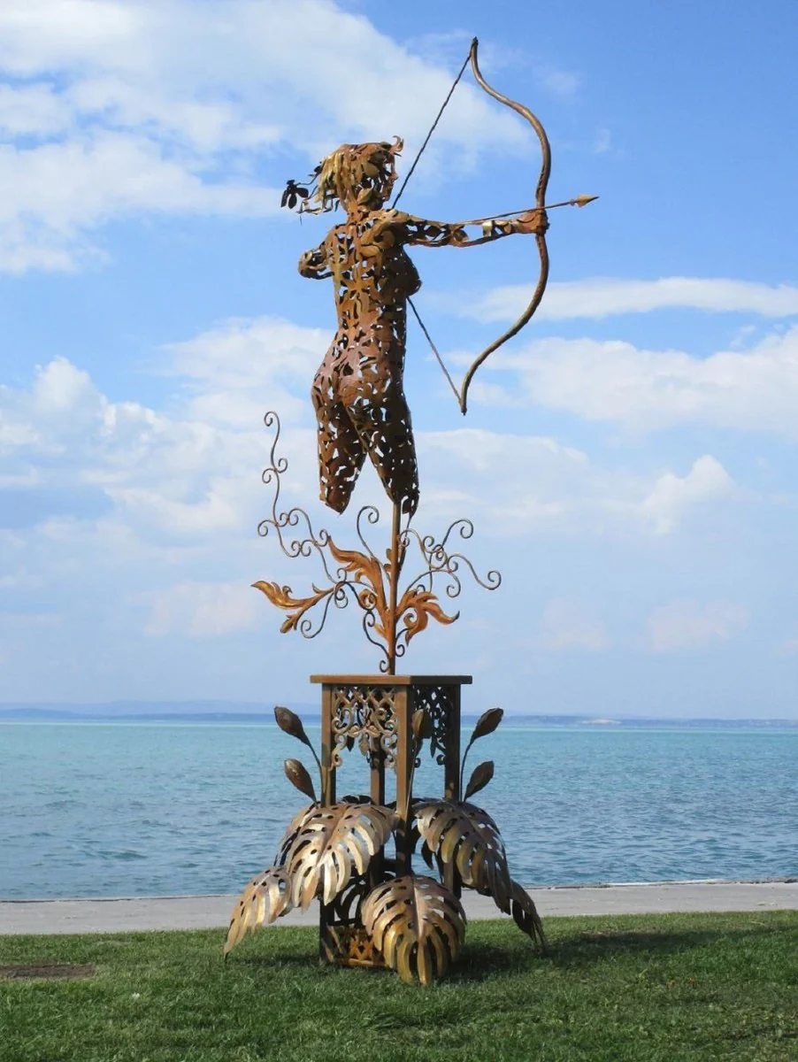 Casa Padrino escultura de jardín de lujo de acero mujer con lazo oxido 160 x 100 x A. 328 cm - Figura de decoración de jardín hecha a mano - Decoración de jardín de lujo