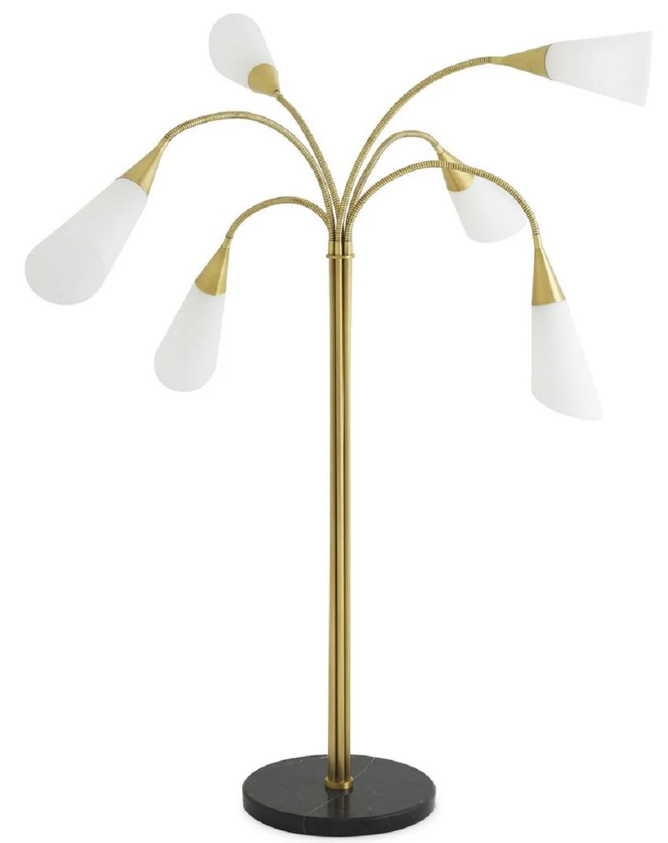 Casa Padrino lámpara de pie de lujo latón antiguo / negro / blanco Ø 140 x A. 188 cm - Lámpara de pie de metal moderna con base de mármol y 6 brazos flexibles - Colección de Lujo