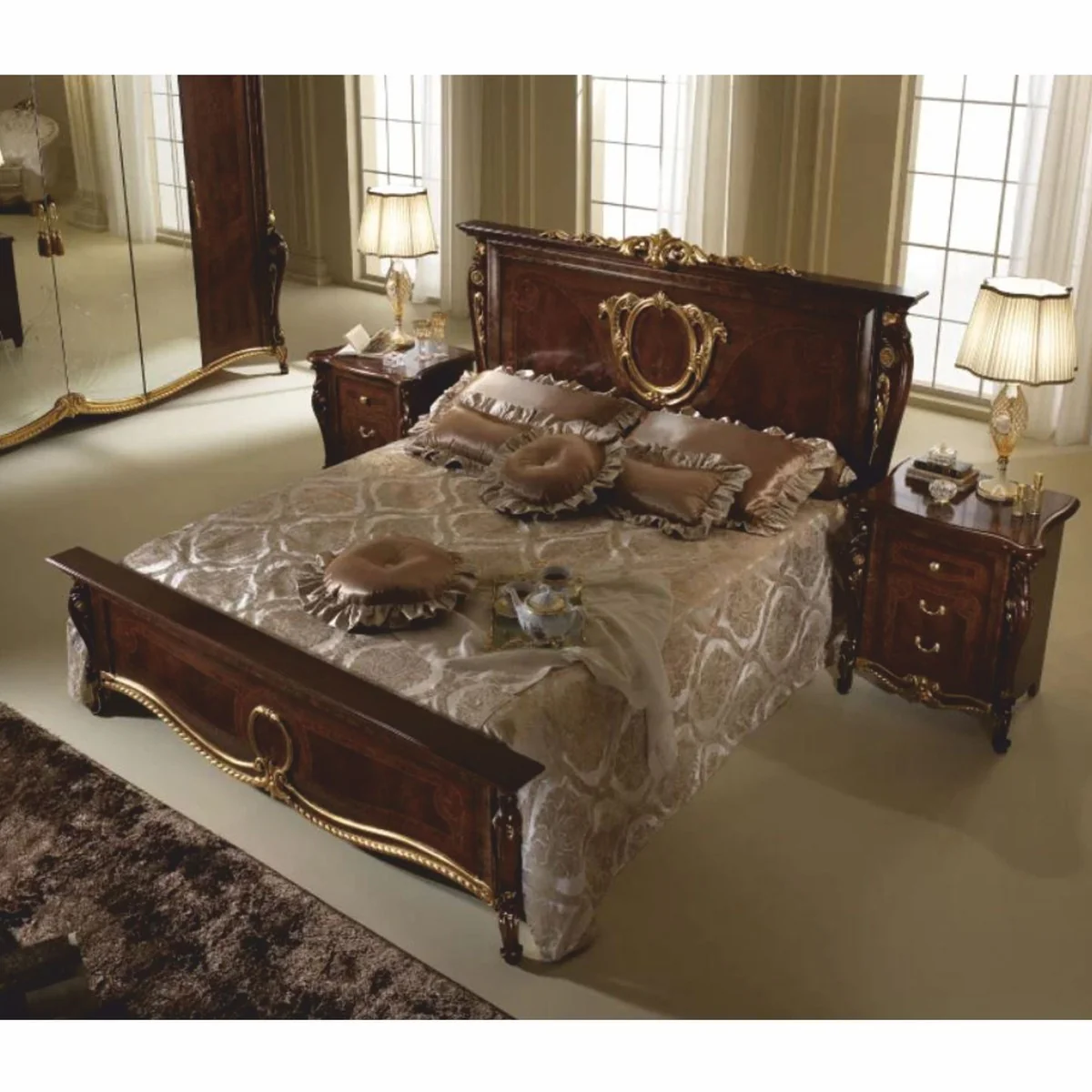 Casa Padrino mesita de noche barroco de lujo con 3 cajones marr¨®n oscuro / oro - Hecha en Italia