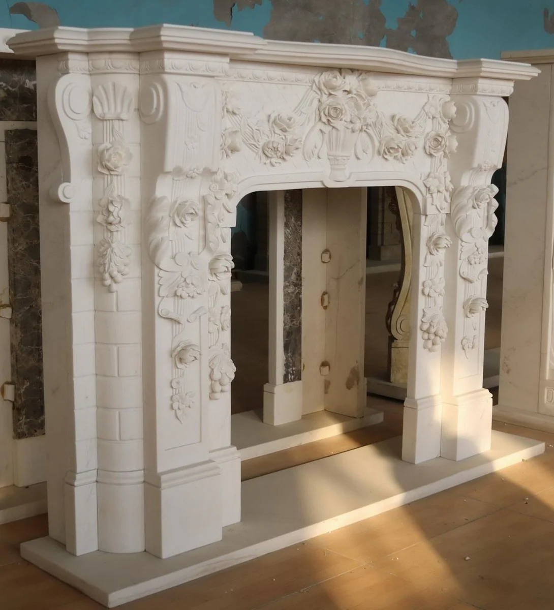 Casa Padrino marco de chimenea de m¨¢rmol barroco de lujo blanco 190 x A. 142 cm