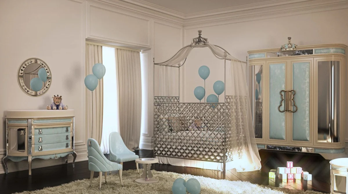 Casa Padrino armario habitación infantil de diseño de lujo azul / beige / negro / plata / oro 200 x 60 x A. 250 cm - Mobiliario Habitación Infantil - Mobiliario de Hotel - Calidad de Lujo - Hecho en Italia