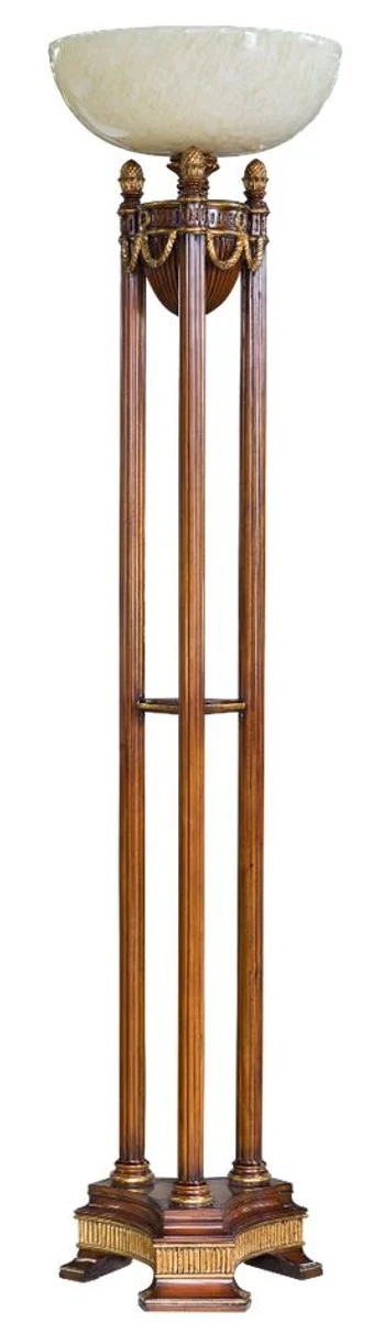 Casa Padrino lámpara de pie barroco de lujo marrón / oro / crema Ø 45 x A. 191 cm - Magnífica lámpara de pie de caoba - Muebles de salón barrocos