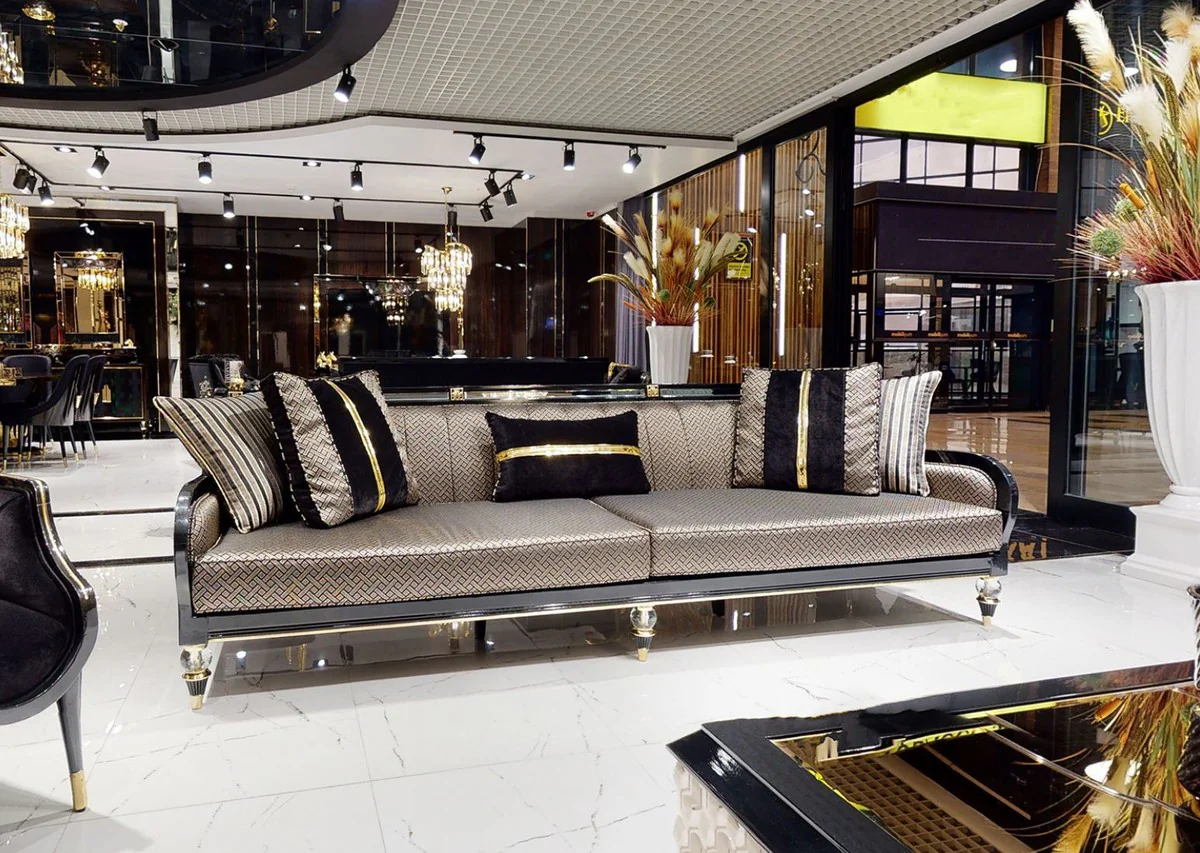 Casa Padrino sof¨¢ Art Deco de lujo oro / crema / negro / oro - Muebles de Sal¨®n y Hotel Art Deco - Colecci¨®n de Lujo