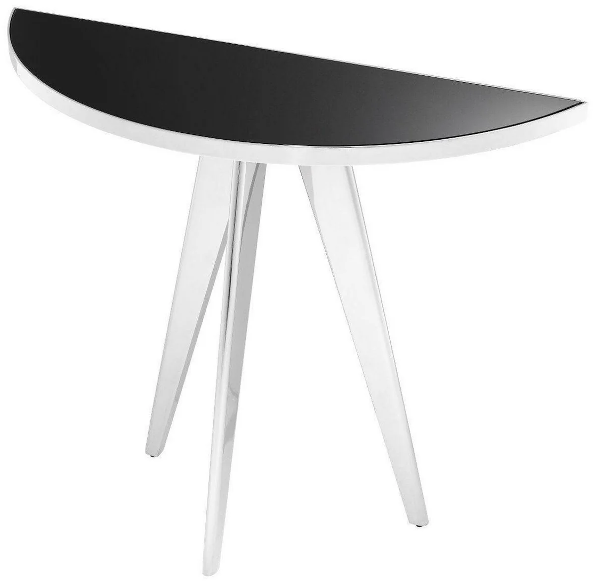 Casa Padrino mesa auxiliar de lujo plata / negro 100 x 35 x A. 81 cm - Mesa de acero inoxidable con tapa de vidrio - Muebles de sal¨®n de lujo