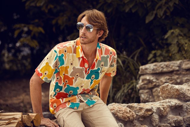 Little Bear Chest Pocket Short Sleeve Casual Shirt