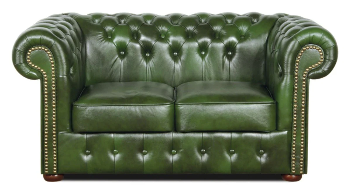 Casa Padrino Chesterfield Sof¨¢ 2 Plazas de Cuero Genuino Verde 160 x 90 x H. 78 cm - Colecci¨®n de Lujo