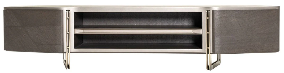 Casa Padrino gabinete de TV de lujo gris / plata 250 x 50 x A. 55 cm - Aparador de madera maciza con 2 puertas - Muebles de salón - Muebles de lujo - Interiores de lujo