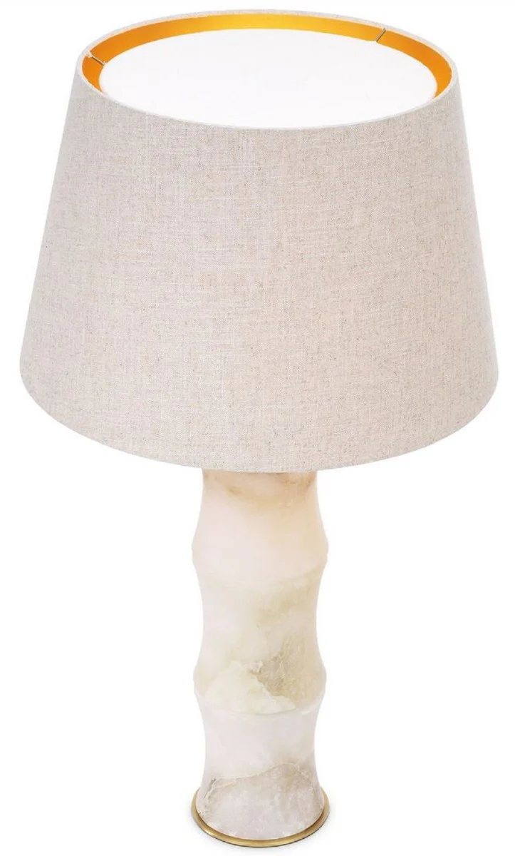 Casa Padrino lámpara de mesa de lujo alabastro / latón antiguo / beige Ø 38 x A. 88 cm - Lámpara de escritorio moderna de alabastro en óptica de bambú - Colección de Lujo