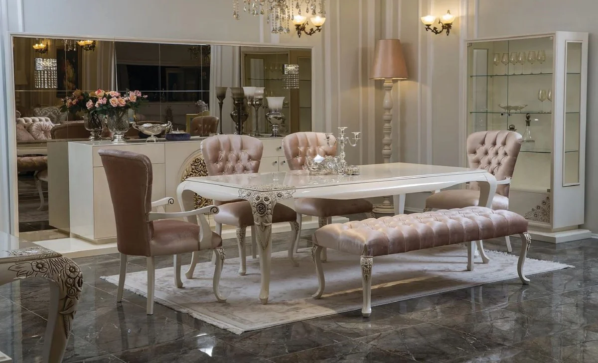 Casa Padrino aparador barroco de lujo con espejo blanco / beige - Mueble de madera maciza con elegante espejo de pared - Noble y Magnífica