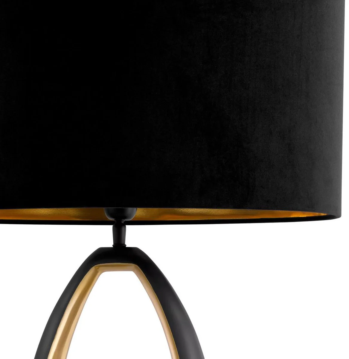 Casa Padrino lámpara de mesa de lujo bronce de cañón / oro / negro Ø 50,5 x A. 86,5 cm - Lámpara de escritorio redonda con base de granito y pantalla de terciopelo - Luces de lujo