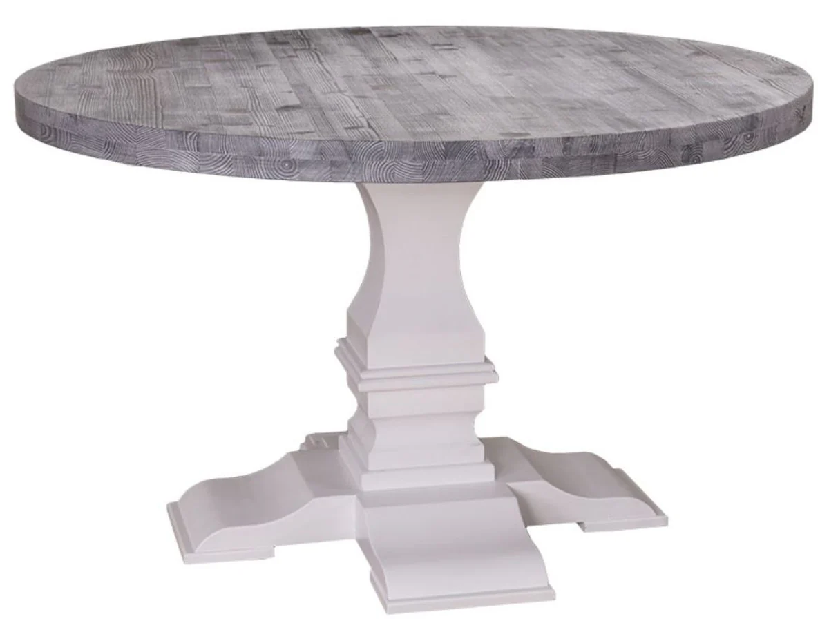 Casa Padrino country style dining table round black / white Ø 130 x H. 78 cm - Dining Room Table in Country Style