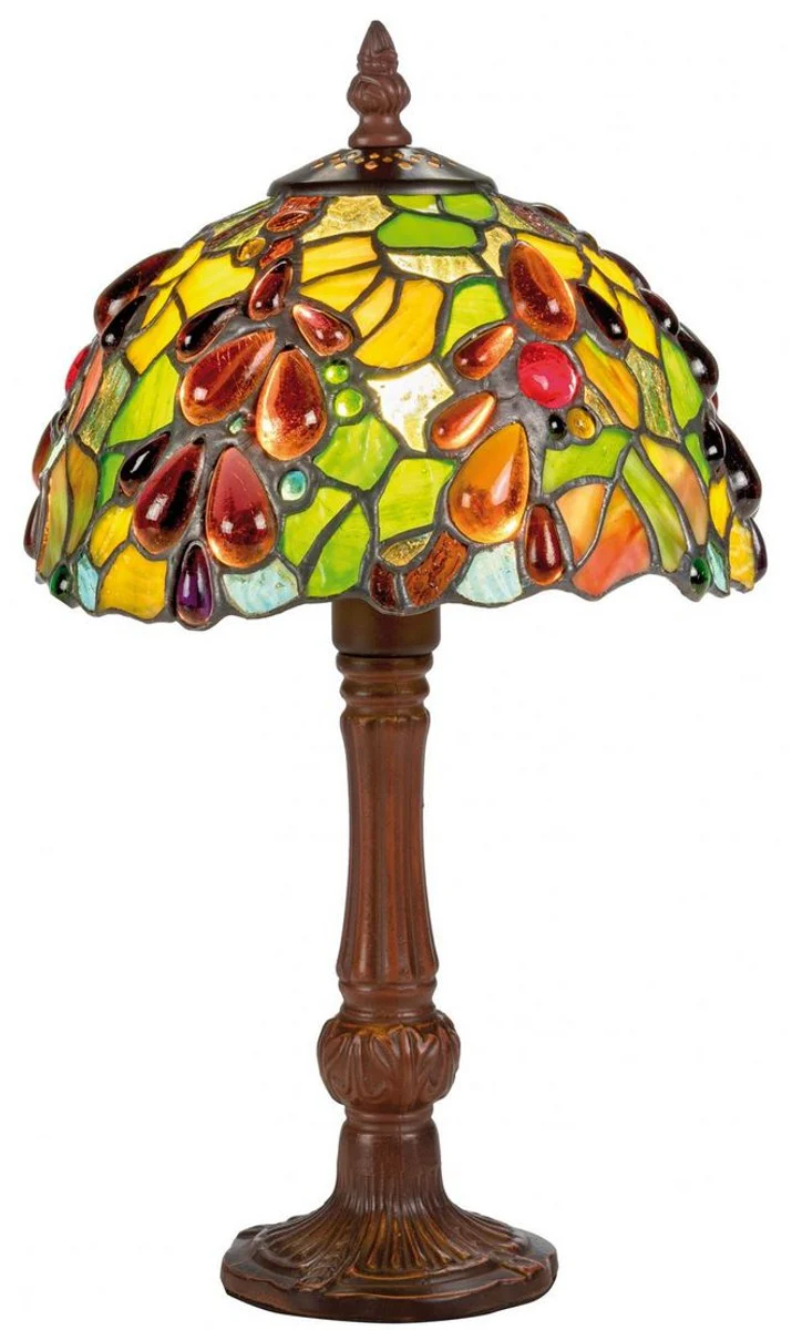 Casa Padrino Lámpara de Mesa Tiffany Multicolor Ø 20 x H. 35 cm - Lámpara Taburete Hecha a Mano