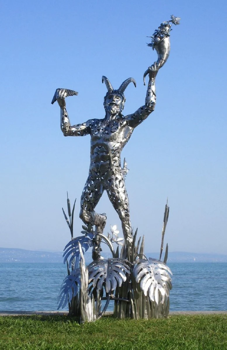 Casa Padrino escultura decorativa de lujo Pan plata 125 x 126 x A. 295 cm - Enorme escultura de acero inoxidable - Figura decorativa de jard¨ªn enorme - Esculturas de jard¨ªn - Esculturas de metal