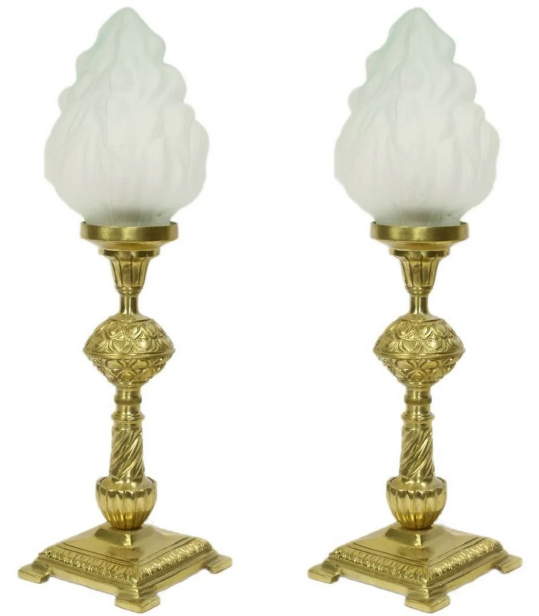 Casa Padrino conjunto de lámparas de mesa barrocas oro / blanco 14 x 14 x A. 48 cm - Lámparas elegantes en estilo barroco - Luces decorativas barrocas