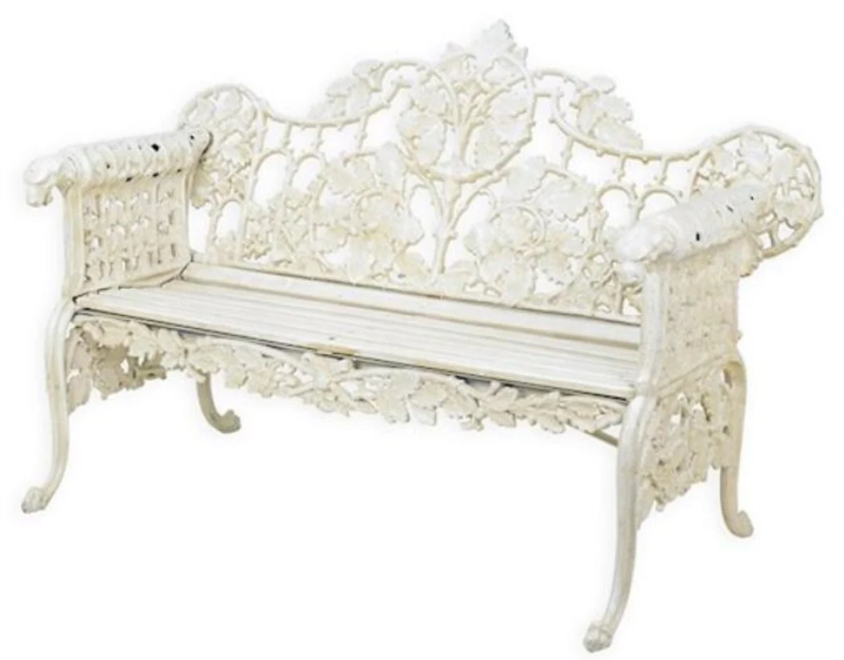 Casa Padrino banco de jard¨ªn barroco crema blanco 148 x A. 95 cm - Magn¨ªfico banco de jard¨ªn de hierro fundido - Muebles de jard¨ªn de hierro fundido barrocos - Muebles de jard¨ªn de estilo barroco