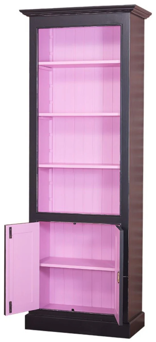 Casa Padrino country house style bookcase antique style black / pink 78 x 39 x H. 210 cm - Living Room Cabinet in Country House Style
