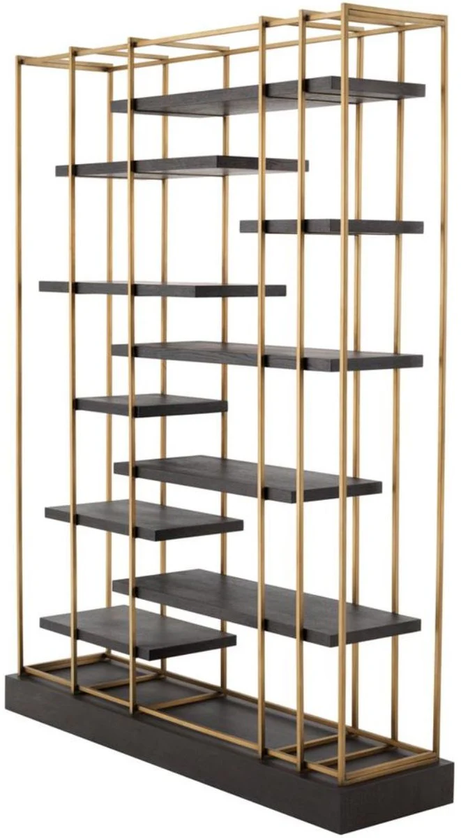 Casa Padrino estante de lujo de la sala de estar de gris oscuro / lat¨®n 166 x 45 x H. 222 cm - Armario de la Sala de Estar