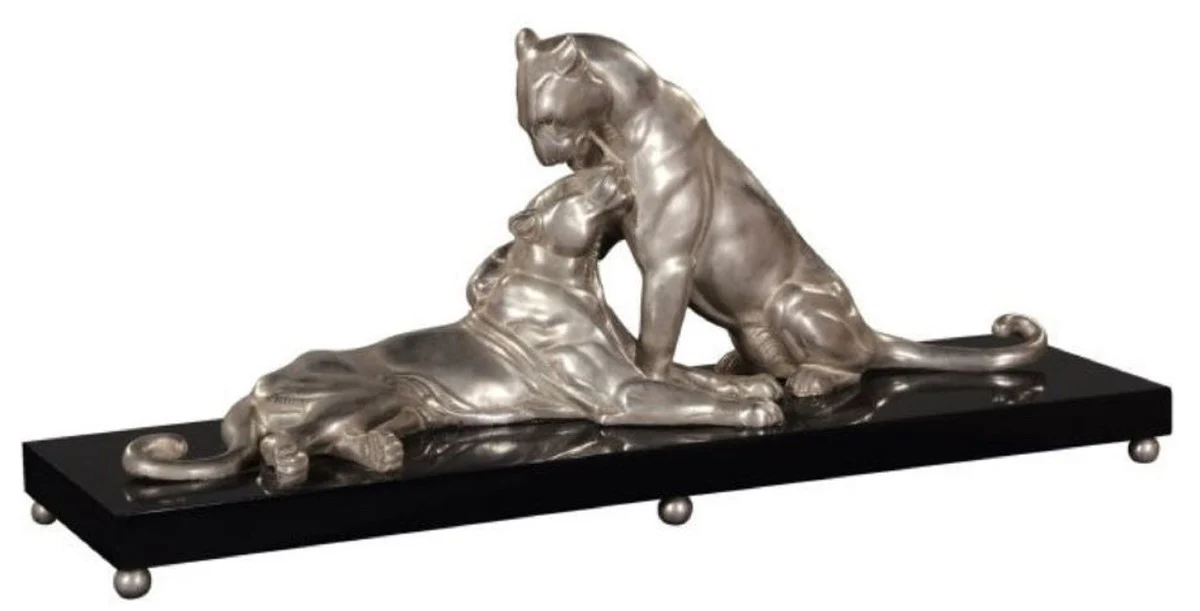 Casa Padrino figuras de bronce decoración de lujo con base de madera 2 tigres plata / negro 83 x 23 x H. 34 cm - Calidad de Lujo