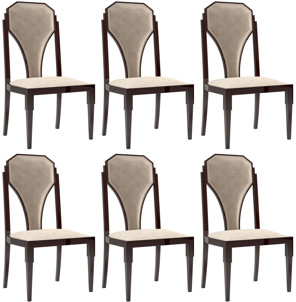 Casa Padrino conjunto de sillas de comedor Art Deco de lujo beige / marr¨®n oscuro / plata 55 x 55 x A. 110 cm - Sillas de cocina noble conjunto de 6 - Muebles de Comedor Art Deco
