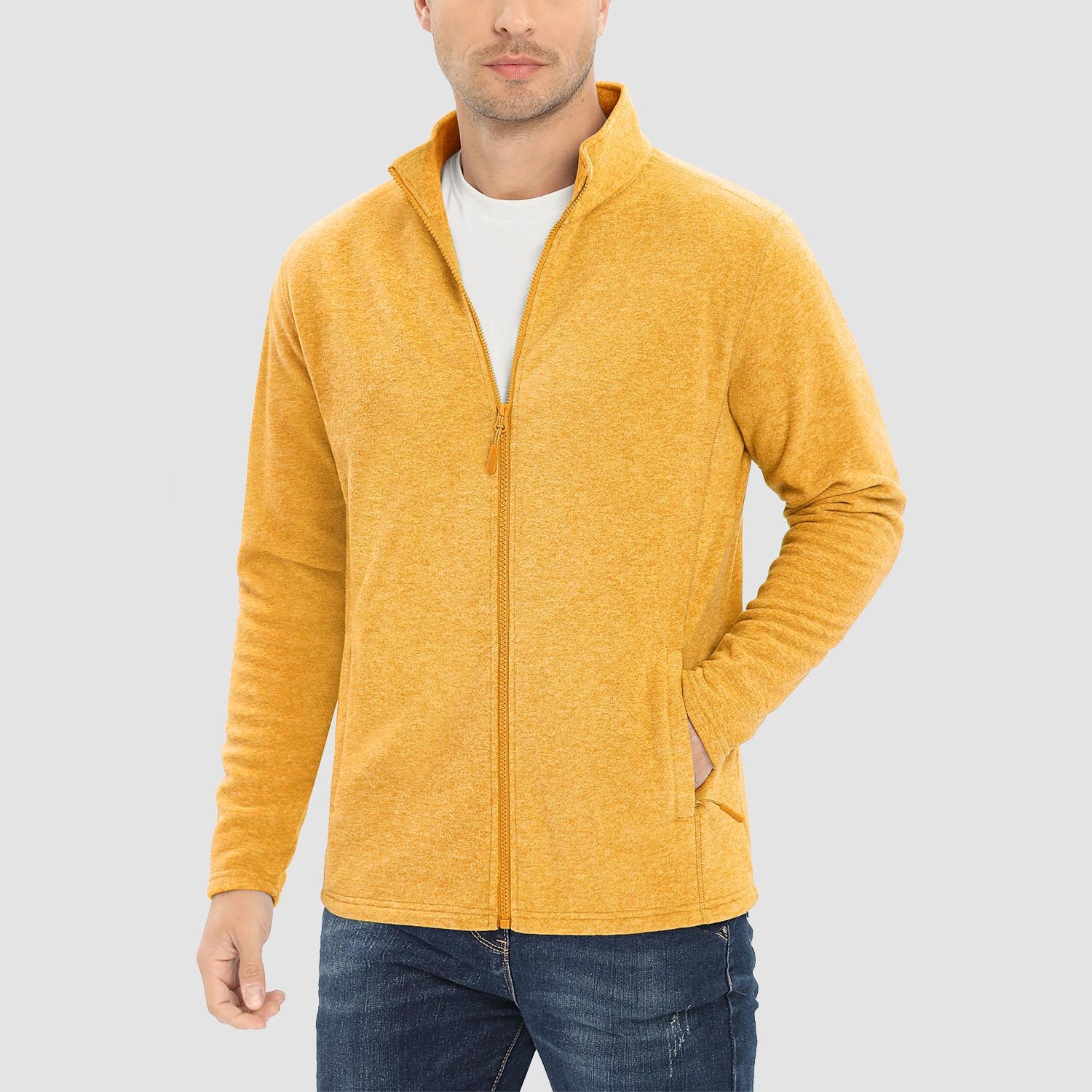 Men's Fleece Jacket Sweater Full Zip Up Coat With Zipper Pockets