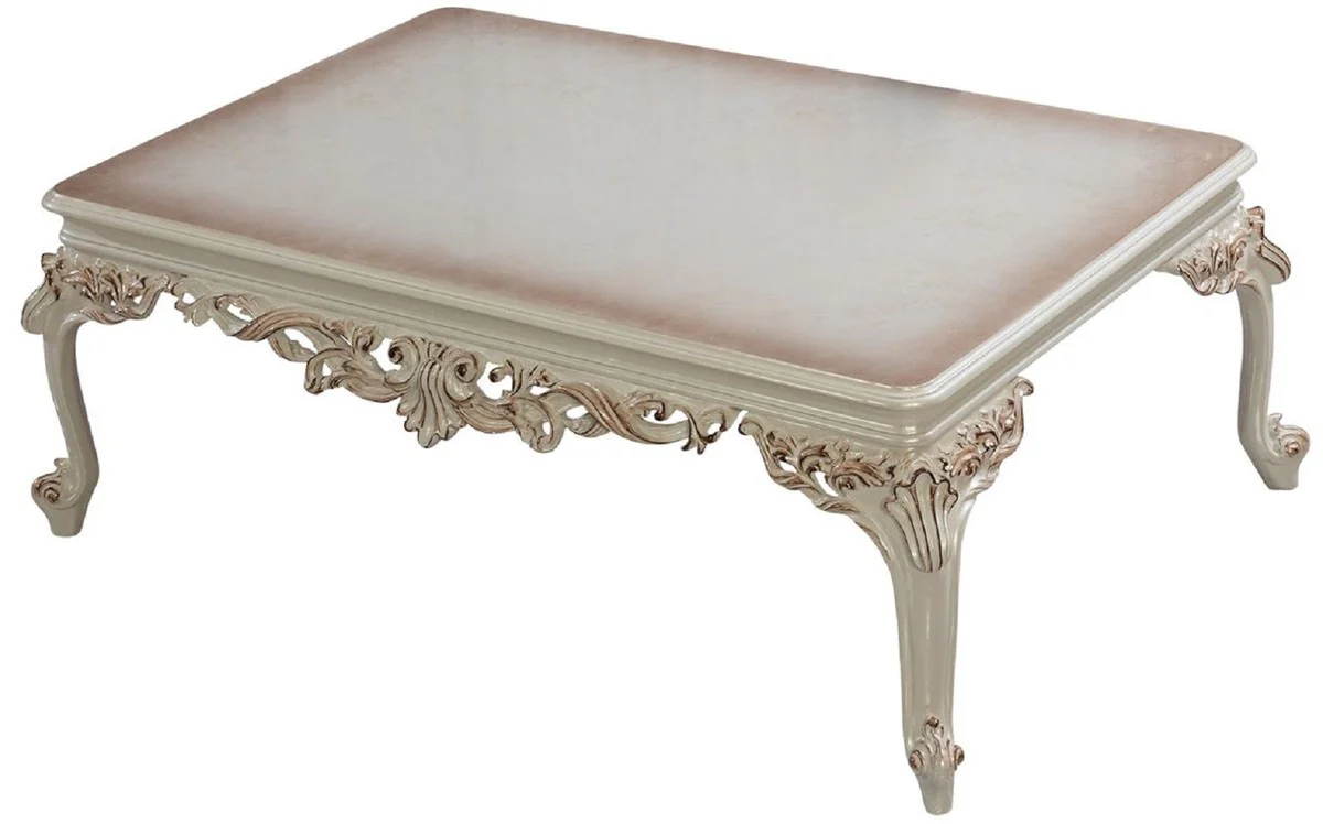 Casa Padrino mesa de centro barroco de lujo crema blanco / cobre - Mesa de sal¨®n rectangular de estilo barroco - Muebles de sal¨®n de estilo barroco - Muebles de lujo en estilo barroco