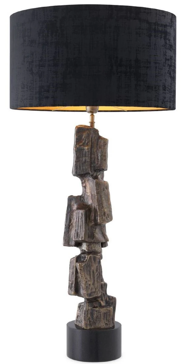 Casa Padrino lámpara de mesa de lujo latón vintage / negro Ø 55 x A. 113 cm - Lámpara de mesa moderna con base de granito y pantalla redonda - Lámpara de salón