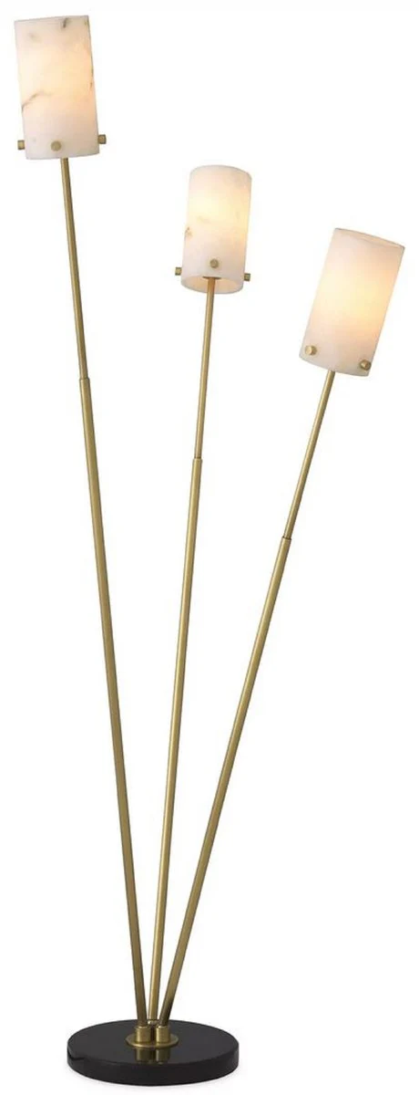 Casa Padrino lámpara de pie de lujo latón antiguo / negro / alabastro Ø 28 x A. 167 cm - Lámpara de pie moderna con base de mármol y pantallas redondas de alabastro - Luces de Lujo