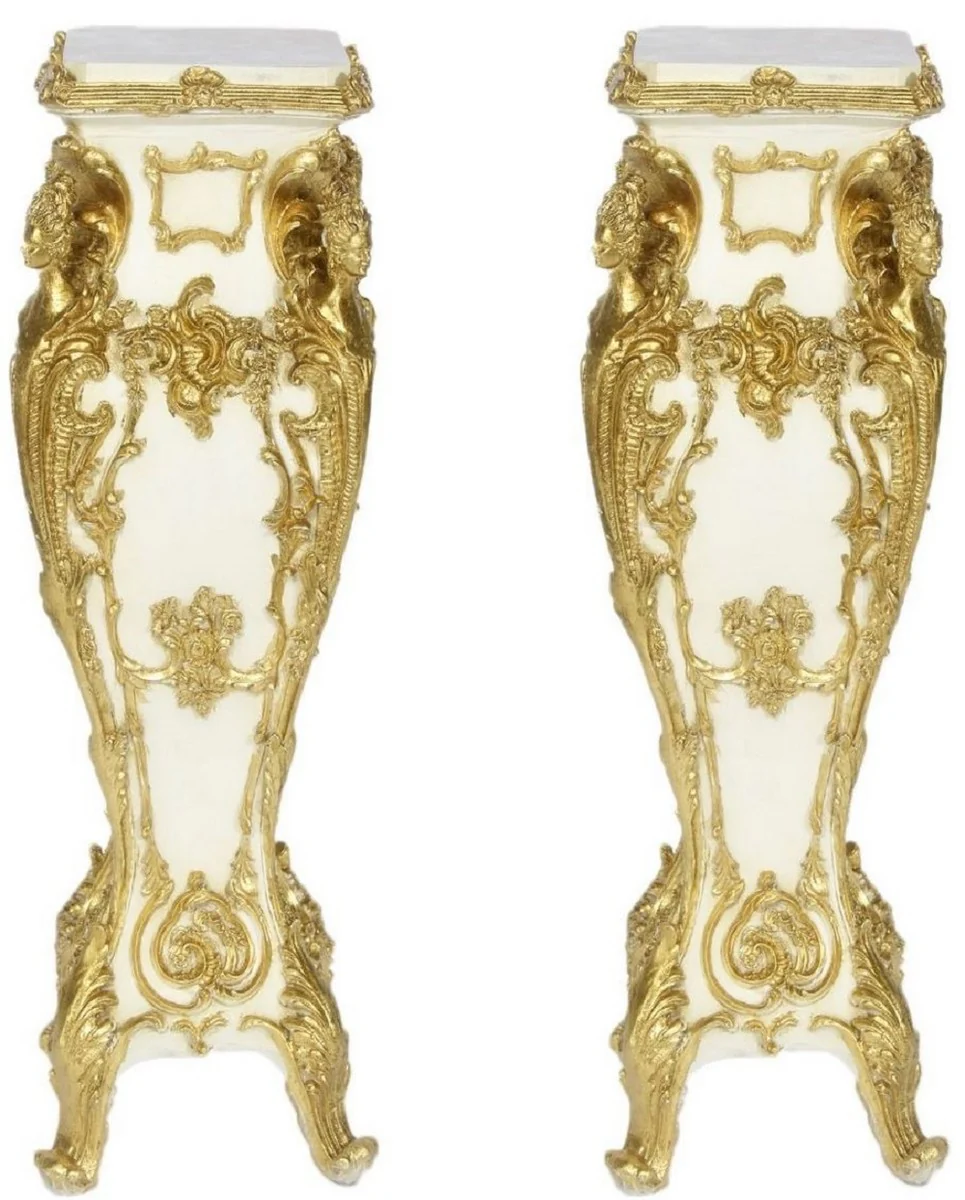 Casa Padrino conjunto de pilares barrocos crema / oro 25 x 25 x A. 70 - Pilares de estilo antiguo con losas de mármol - Muebles Barrocos Adornados