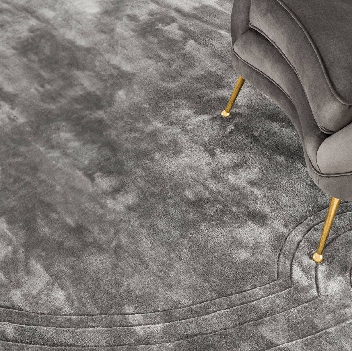 Casa Padrino Alfombra de Lujo de Viscosa Gris Ø 280 cm - Alfombra de Salón Redonda Tejida a Mano - Calidad de Lujo