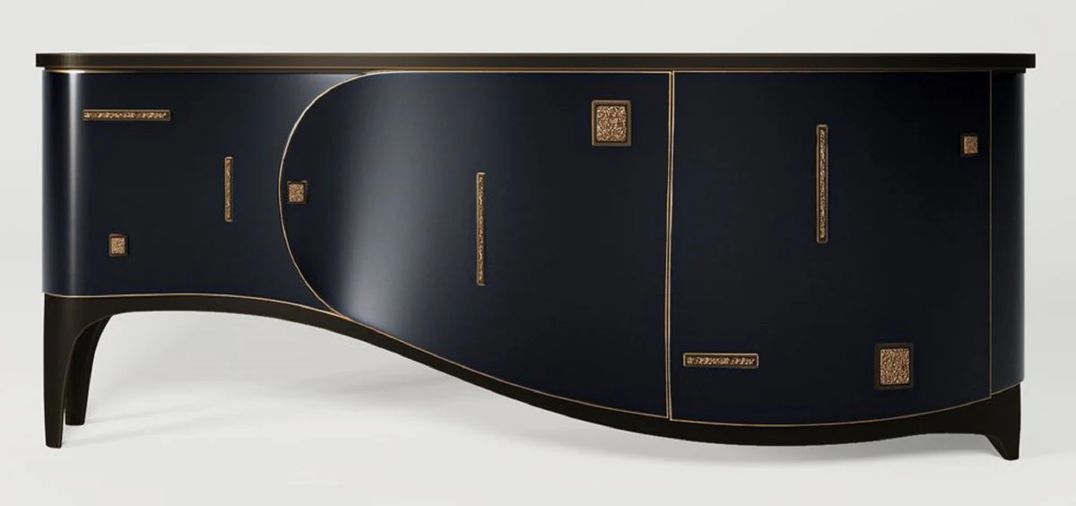 Casa Padrino aparador Art Deco de lujo azul oscuro / negro / lat¨®n 195 x 55 x A. 75 cm - Gabinete noble de madera maciza - Muebles Art D¨¦co - Muebles de hotel - Muebles de lujo