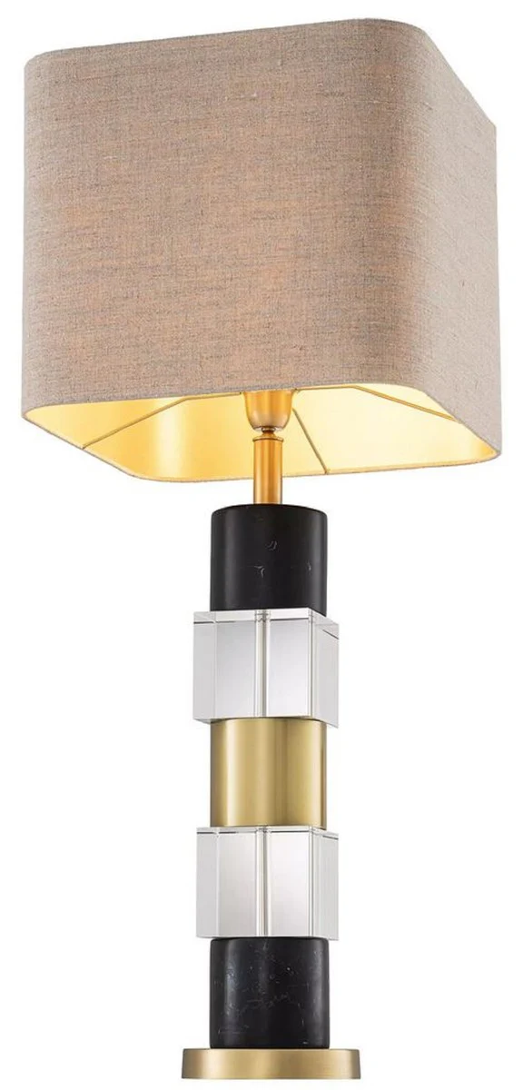 Casa Padrino lámpara de mesa de lujo latón antiguo / negro / beige 35 x 35 x A. 87 cm - Lámpara de escritorio con mármol y cristal - Calidad de Lujo