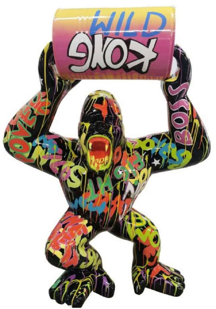 Casa Padrino escultura decorativa de lujo mono gorila con barril negro / colorido A. 250 cm - Figura decorativa grande XXL - Escultura decorativa XXL - Esculturas y figuras decorativas XXL