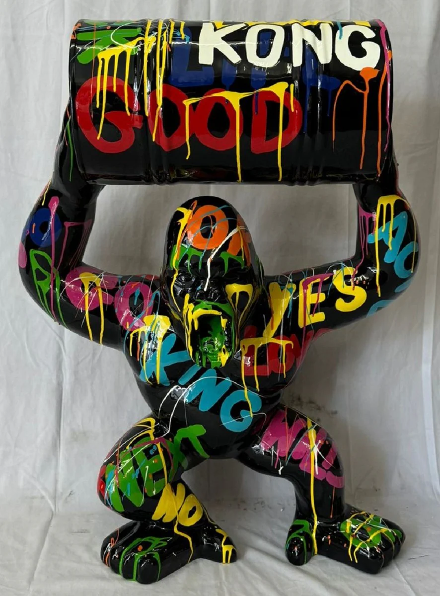 Casa Padrino escultura decorativa XXL gorila con barril negro / colorido A. 100 cm