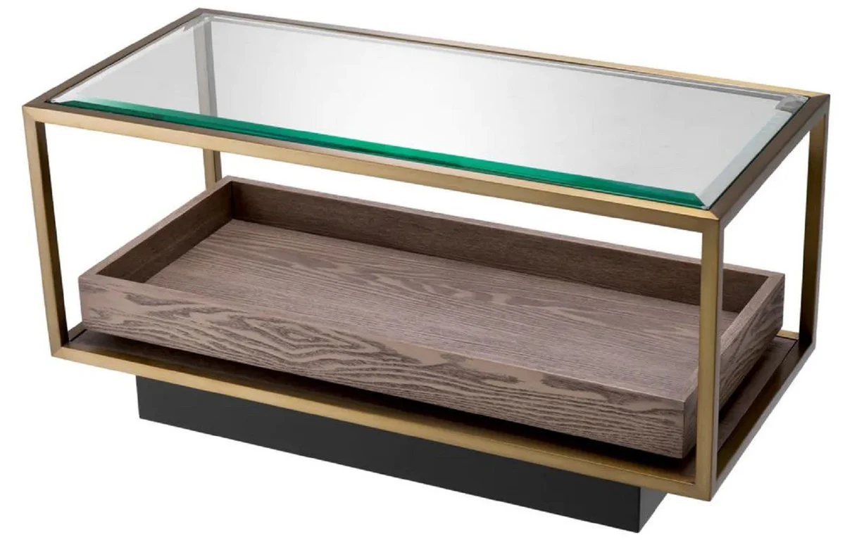 Casa Padrino mesa auxiliar de lujo lat¨®n / gris / negro 90 x 42 x A. 44 cm - Mesa de sal¨®n rectangular con tapa de vidrio - Mesa de hotel - Muebles de sal¨®n - Muebles de hotel - Muebles de lujo