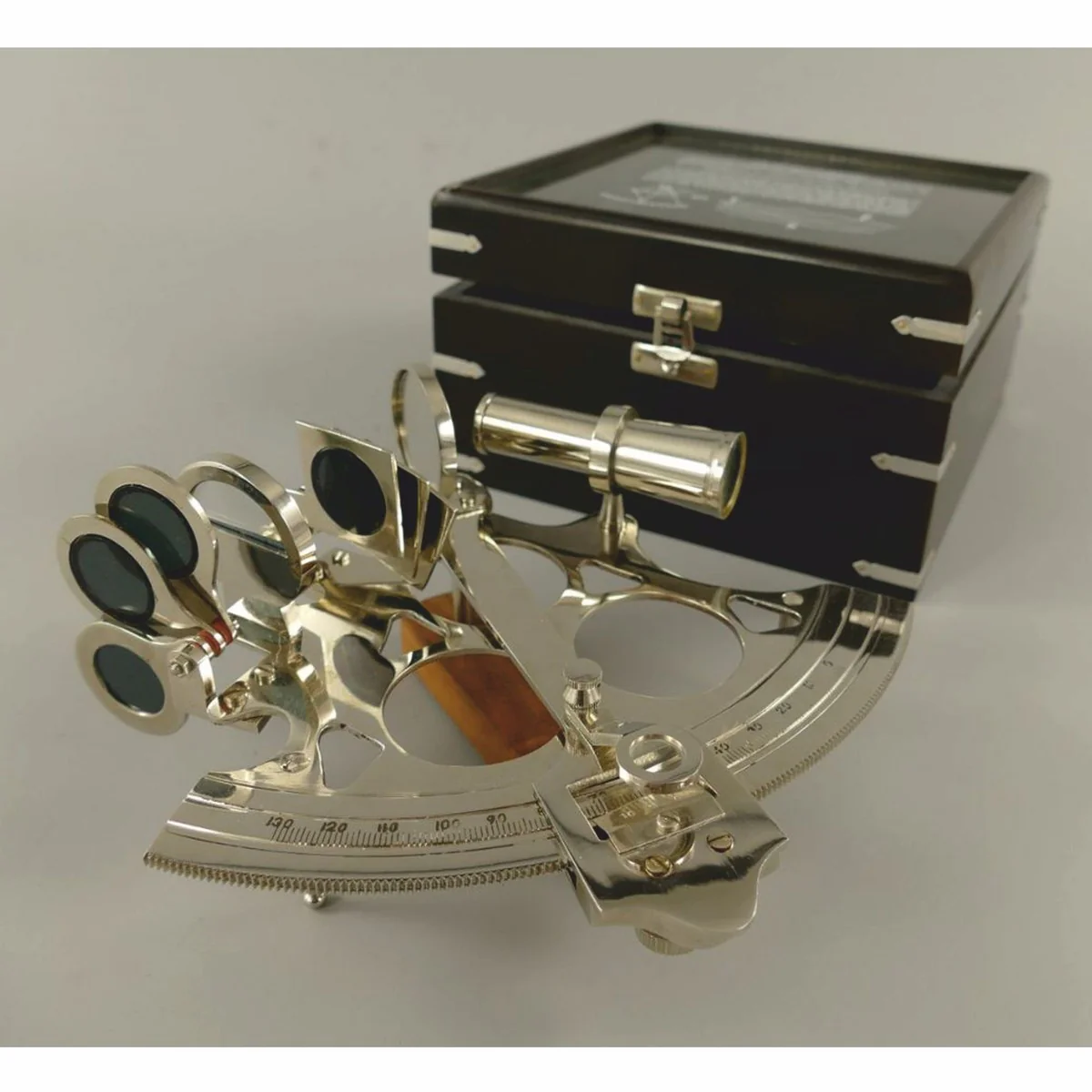 Casa Padrino sextante de estilo antiguo con caja de madera plata / negro - Decoraci¨®n marinera