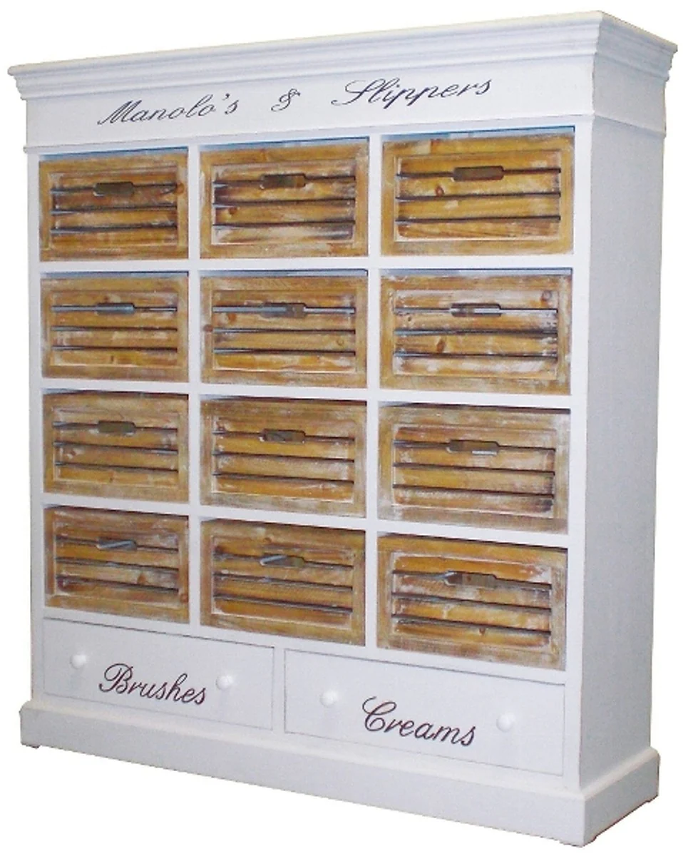 Casa Padrino Country Style Shoe Cabinet Antique White / Natural 120 x 34 x H. 131 cm - Country Style Furniture