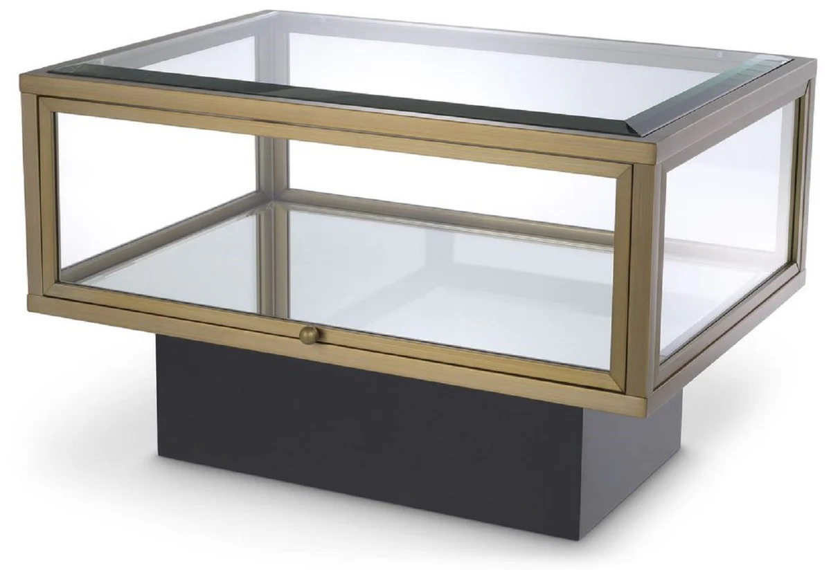 Casa Padrino mesa auxiliar de lujo lat¨®n / negro 70 x 50 x A. 46 cm - Mesa rectangular de acero inoxidable con tapa de cristal y cristal espejo - Muebles de Sal¨®n y Hotel de Lujo