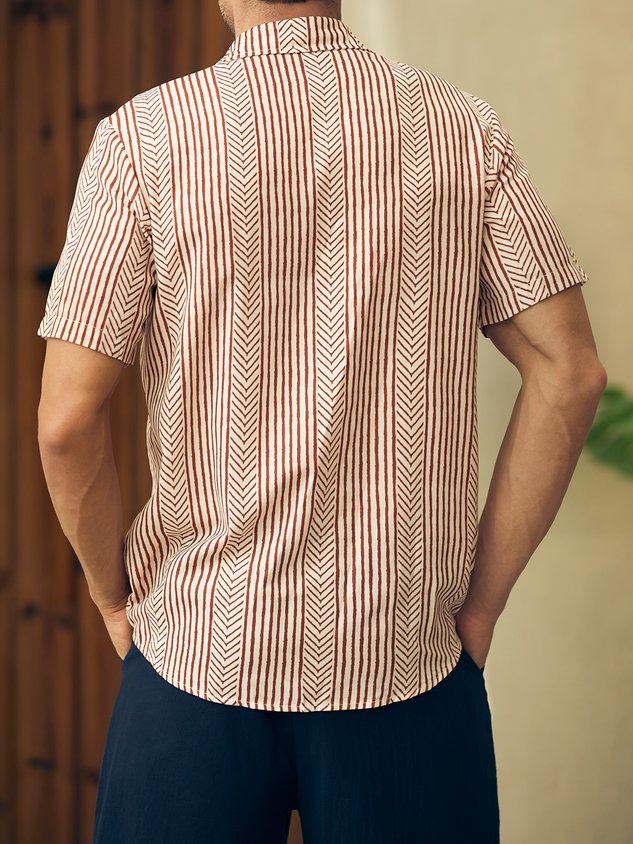 Shirts For Father Retro Striped Chest Pocket Short Sleeve Shirt