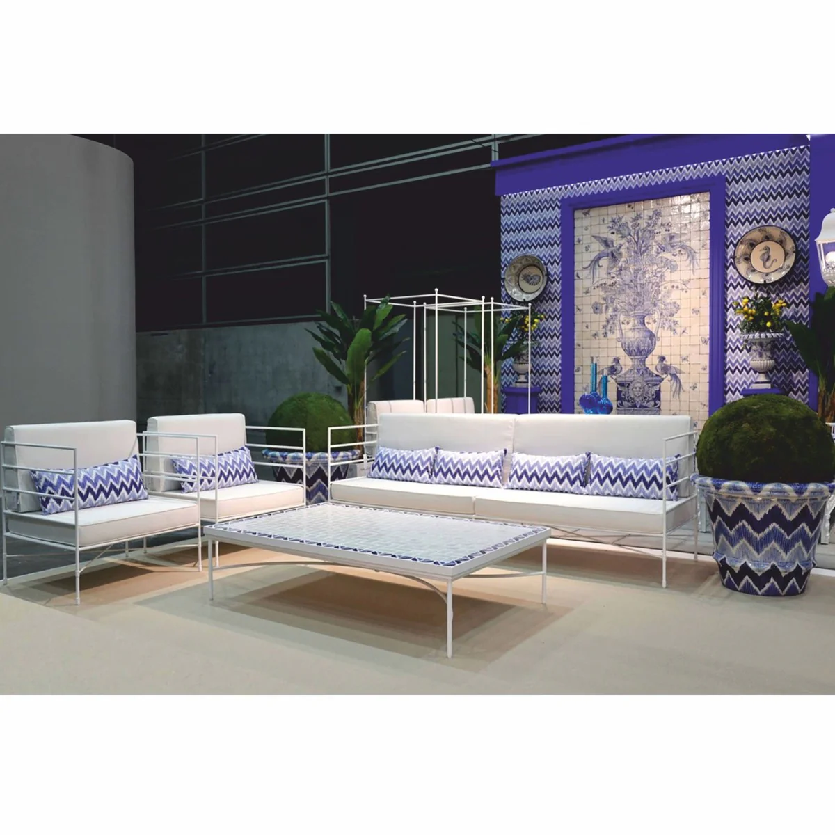 Casa Padrino maceta de cer¨¢mica de lujo azul / blanco ? 79 x A. 63 cm - Decoraci¨®n de jard¨ªn