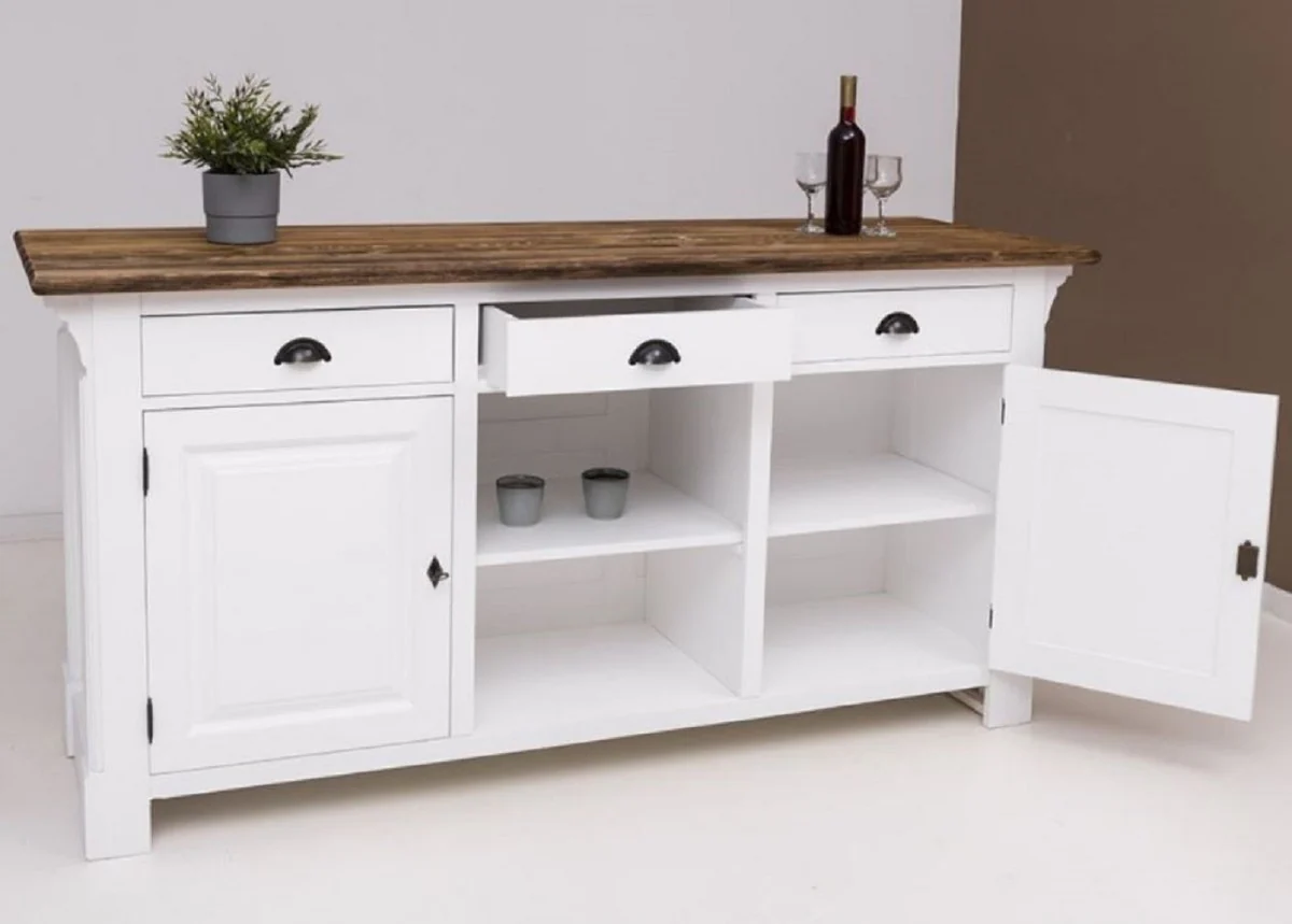 Casa Padrino barra de bar de estilo campestre blanco / marr¨®n oscuro 191 x 68 x A. 95 cm - Mesa de bar de madera maciza - Muebles de bar de madera maciza en estilo campestre
