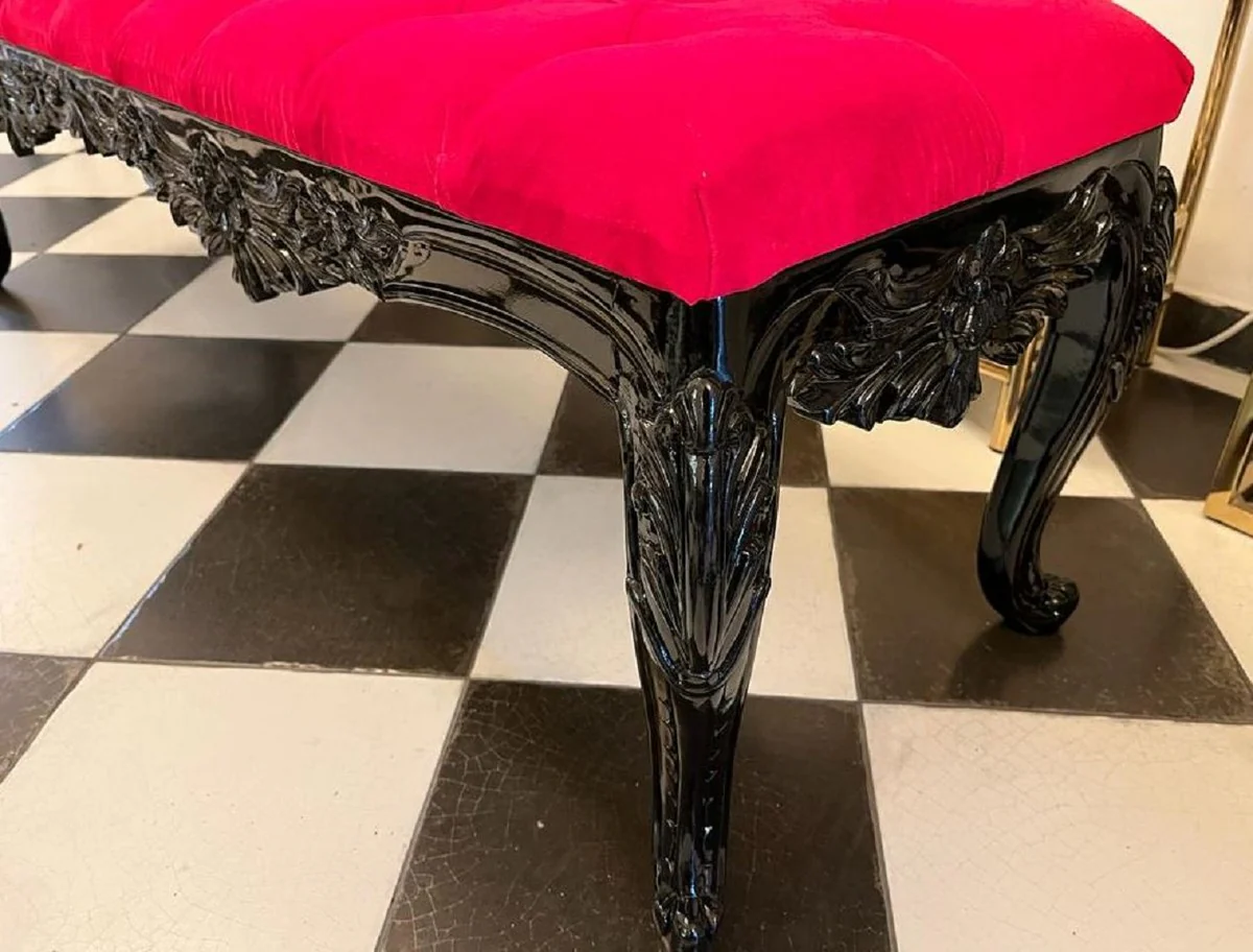 Casa Padrino banco barroco rojo / negro - Banco tapizado de madera maciza con fino terciopelo y pedrería - Muebles barrocos hechos a mano - Noble y Magnífico
