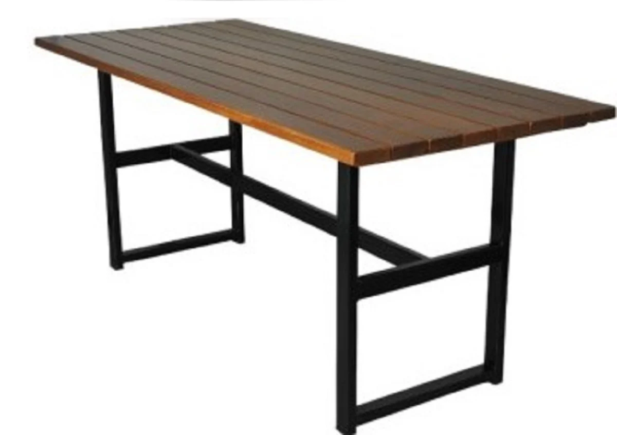 Casa Padrino Conjunto de Muebles de Cerveza de Estilo Industrial Marr¨®n Oscuro / Negro - 1 Mesa de Cerveza de Estilo Industrial y 2 Bancos de Cerveza de Estilo Industrial - Muebles de Restaurante