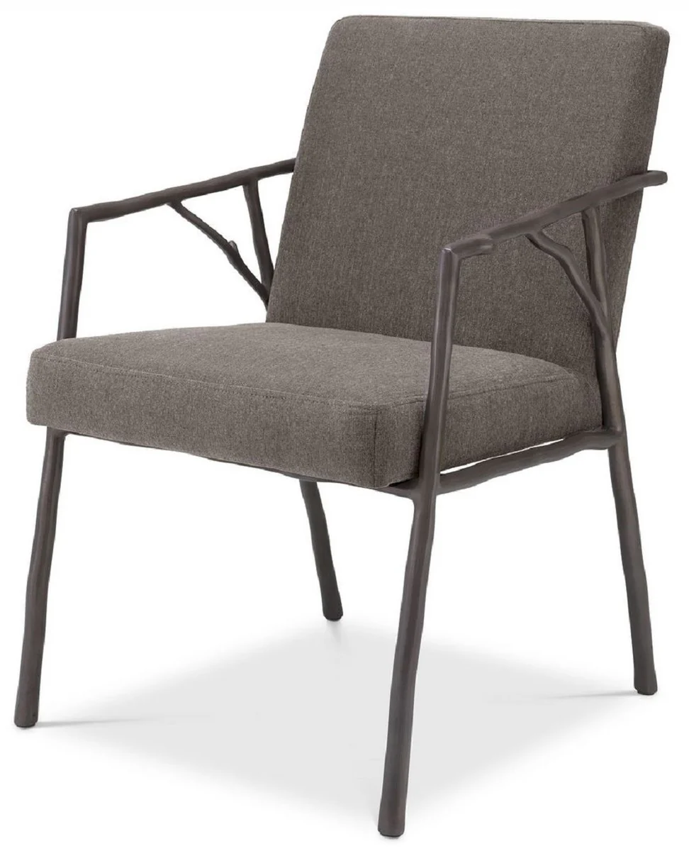 Casa Padrino silla de comedor de lujo gris marr¨®n / bronce 56 x 61 x A. 83 cm - Silla de cocina noble con reposabrazos - Muebles de comedor de lujo