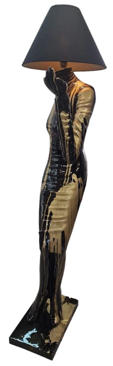 Casa Padrino lámpara de pie de lujo dama negro / oro A. 187 cm - Lámpara de pie de diseño con pantalla - Lámparas de pie de lujo - Lámparas de lujo - Interior de lujo