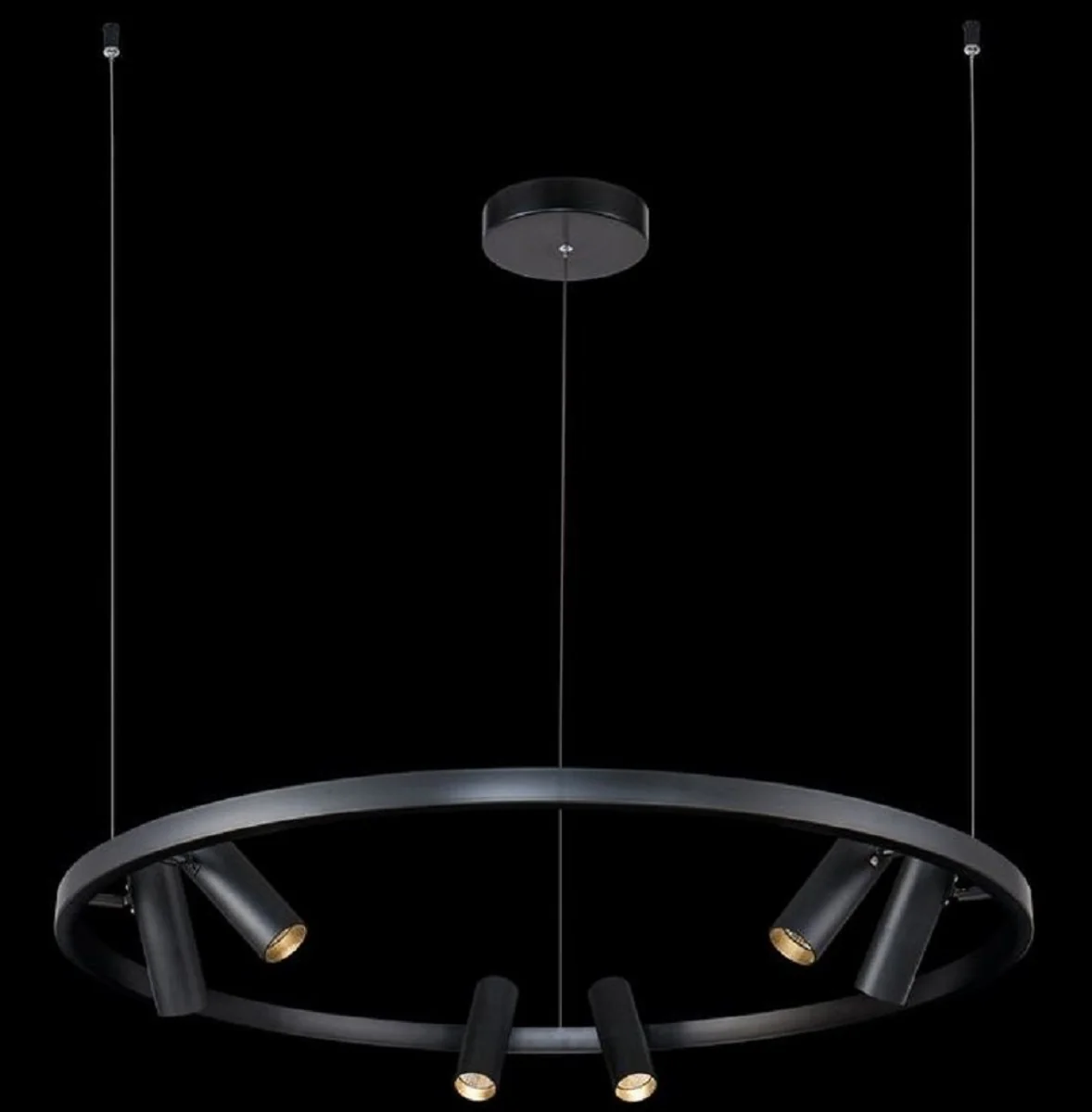 Casa Padrino lámpara colgante negro Ø 90 cm - Lámpara Colgante Redonda con Focos LED Giratorios