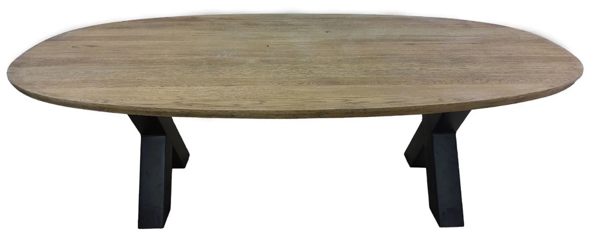 Casa Padrino mesa de comedor de madera maciza de lujo marr¨®n / negro 240 x 100 x A. 78 cm - Mesa de cocina ovalada - Muebles de comedor - Muebles de madera maciza - Muebles de lujo