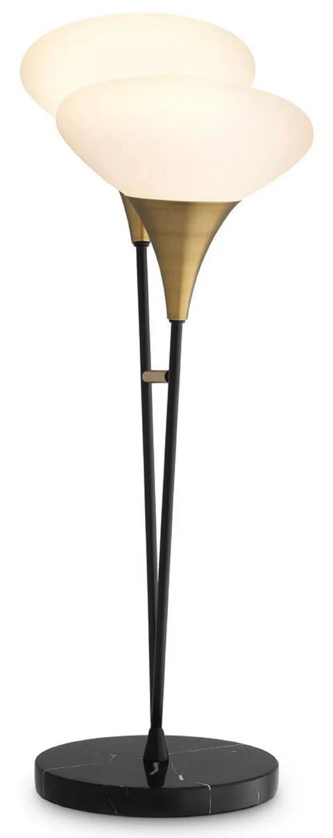 Casa Padrino lámpara de mesa doble de lujo latón antiguo / negro / blanco 50 x 28 x A. 87 cm - Lámpara de escritorio con base de mármol - Colección de Lujo