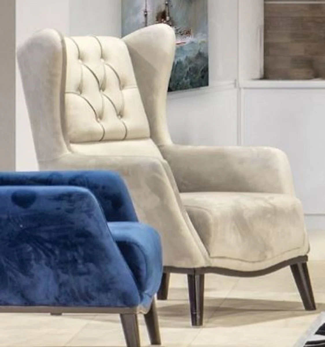 Casa Padrino sill¨®n orejero Chesterfield gris / negro 80 x 80 x A. 90 cm - Sill¨®n de sal¨®n moderno - Mobiliario Chesterfield - Mobiliario de Sal¨®n