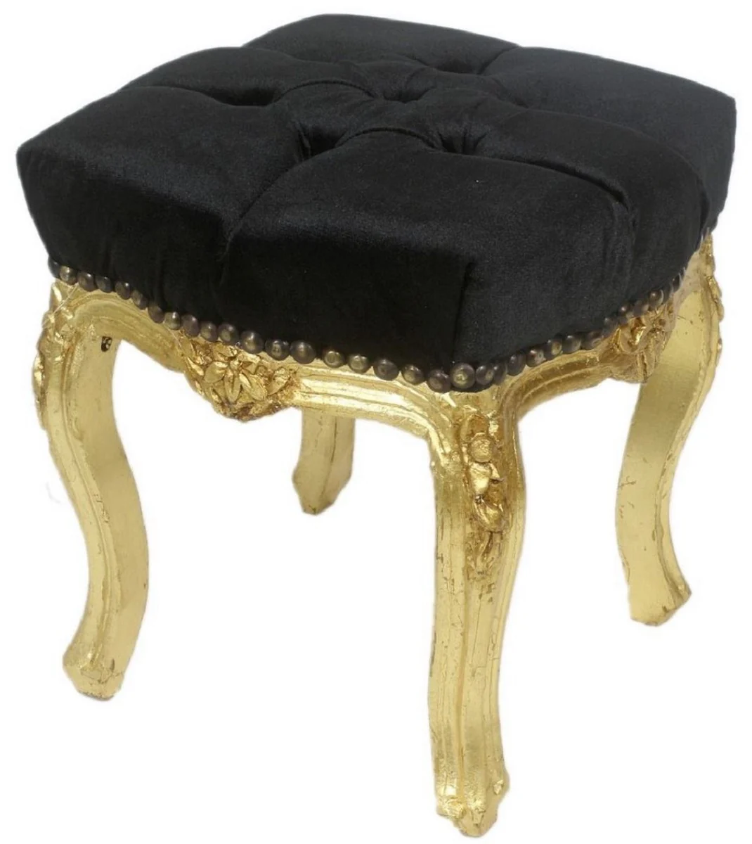 Casa Padrino taburete barroco negro / oro 45 x 40 x A. 35 cm - Taburete barroco hecho a mano con pedrer¨ªa - Muebles de estilo barroco